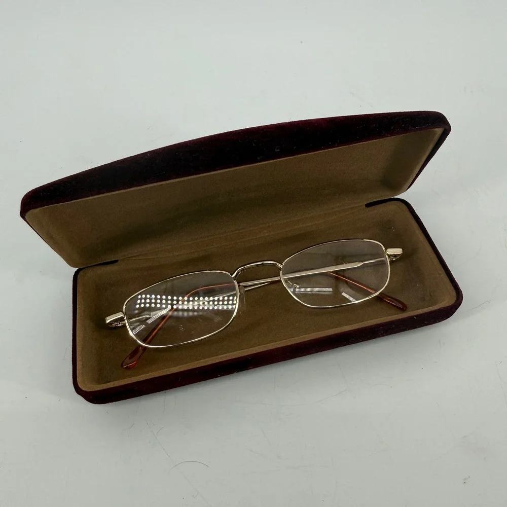 Vintage Gold Metal Narrow Rectangular Eyeglasses Frames Tortoise Tips 90s Style